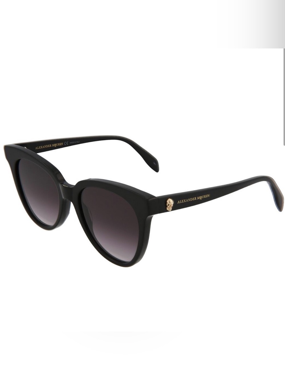 Alexander McQueen Black Cat-Eye Sunglasses with Gold Skull Detail - Picture 4 of 10